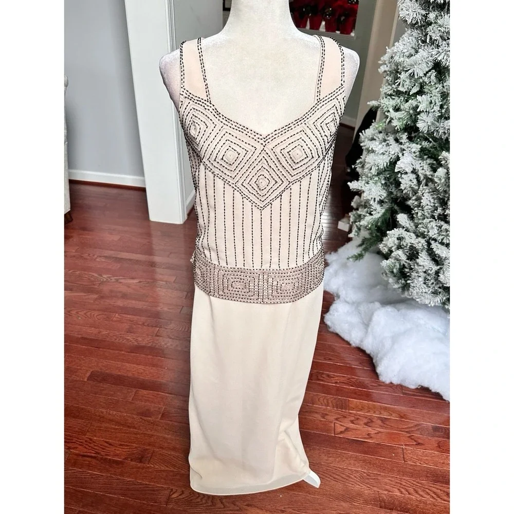 Vintage 2000s R&M Richard's Beige Beaded Embellished Formal Gown Maxi Dress - Picture 8 of 11